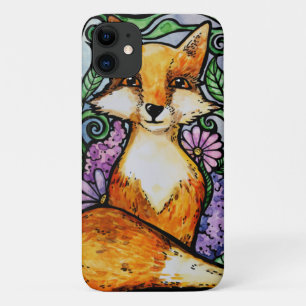 Rode Vos Bloemrijke Natuur Kunst iPhone 11 Hoesje