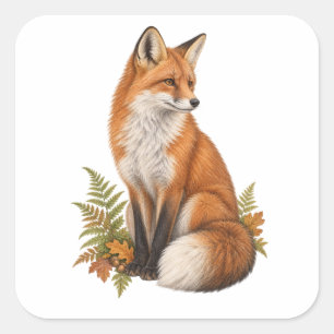 Rode Vos en Eikenbladeren voor een Natuurdagboek Vierkante Sticker