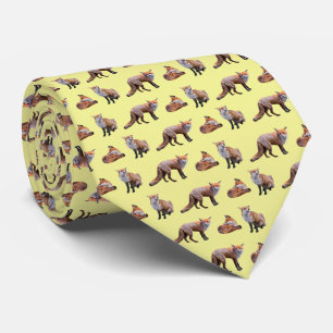 Rode Vos Frenzy Tie Dubbelzijdige Print (Geel) Stropdas
