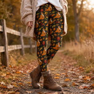 Rode Vos Herfstbladeren Eikels Groen Patroon Leggings