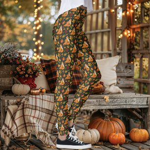 Rode Vos Herfstbladeren Eikels Groen Patroon Leggings