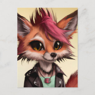 Rode Vos in een Leren Jas Punk Dieren Briefkaart
