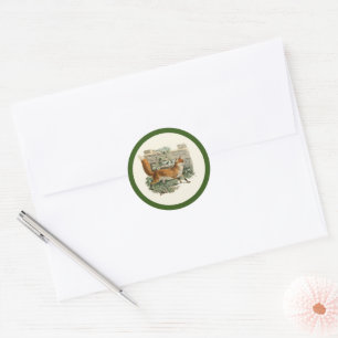 Rode Vos in Rustieke Country Cottage Illustratie Ronde Sticker