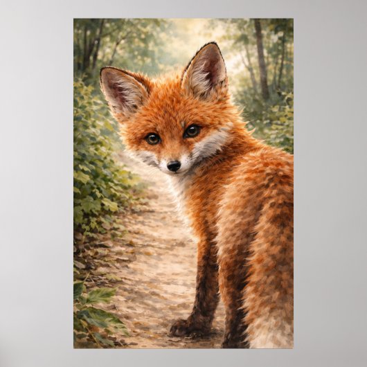 Rode Vos Jong Dier Bosdier Poster (Voorkant)