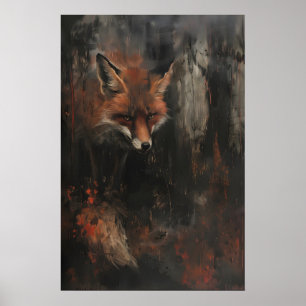 Rode Vos Kunst Printbare Sombere Bosvos Schilderin Poster
