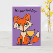 Rode vos met wit wijnglas kaart (Gele Bloem)