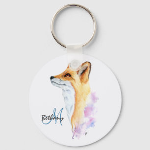 Rode Vos Watercolor Gepersonaliseerd Sleutelhanger