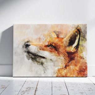 Rode Vos Watercolor Portret 01 Canvas Afdruk