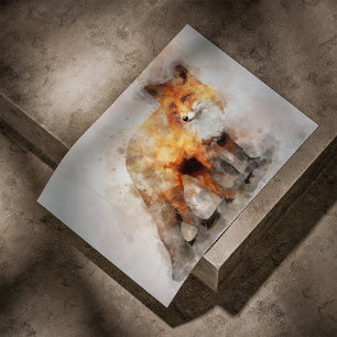 Rode Vos Watercolor Portret 04 Poster