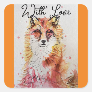 Rode Vos Waterverf Verjaardagsfeestje Papieren Bor Vierkante Sticker
