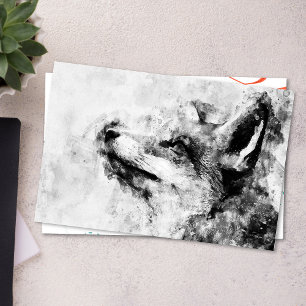 Rode Vos Zwart en Wit Aquarel 01 Briefkaart
