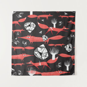 Rode vossen: donkere achtergrond naadloos. wandkleed