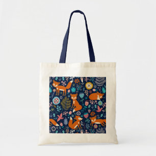 Rode Vossen & Kleurrijk Bloemen Patroon Tote Bag