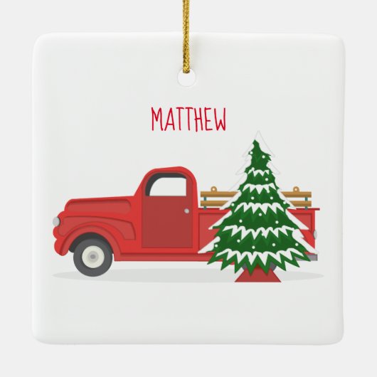  Rode Vracht met kerstboom Keramisch Ornament (Achterkant)