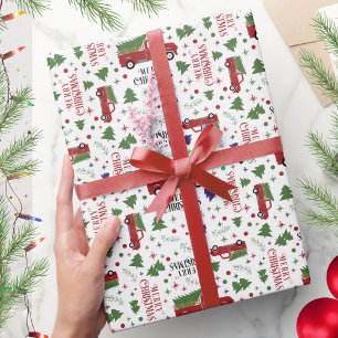Rode Vracht met Kerstmis met bomen Cadeaupapier