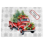  Rode Vrachtwagen Aangepaste Naam Label Kerstsneeu Groot Cadeauzakje (Voorkant)
