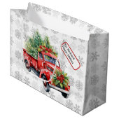  Rode Vrachtwagen Aangepaste Naam Label Kerstsneeu Groot Cadeauzakje (Voorkant Gekanteld)