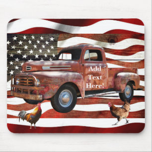 rode vrachtwagen Amerikaanse vlag haan Muismat