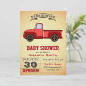 rode vrachtwagen Baby shower uitnodiging (Staand voorkant)