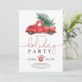 rode vrachtwagen & dennenboom vakantie partij kaart (Staand voorkant)
