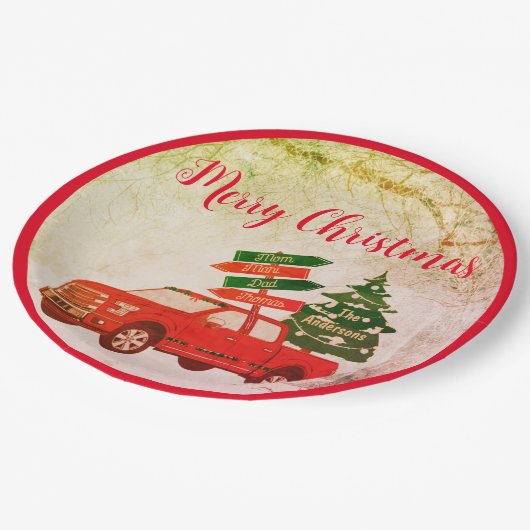 Rode Vrachtwagen Elegant Rustiek  Vrolijk Kerstfee Papieren Bordje (Gekanteld)