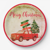 Rode Vrachtwagen Elegant Rustiek Vrolijk Kerstfee Papieren Bordje (Voorkant)
