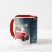 Rode vrachtwagen en aangepaste boomvakantie mok (Voorkant links)