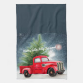 Rode  vrachtwagen en aangepaste boomvakantie theedoek (Verticaal)