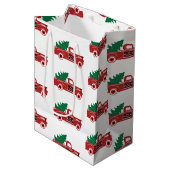 Rode vrachtwagen en boom medium cadeauzakje (Voorkant Gekanteld)