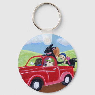 Rode Vrachtwagen en Labradors Sleutelhanger