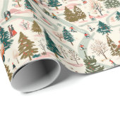 Rode vrachtwagen in een besneeuwd kerstdorp cadeaupapier (Rol Hoek)