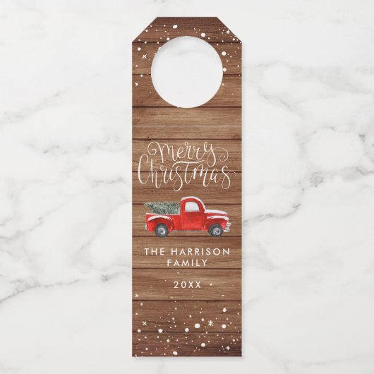  rode vrachtwagen kerst | Boerderij flesje Label (Voorkant)