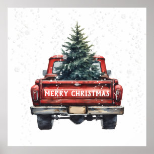 Rode Vrachtwagen Kerst Poster