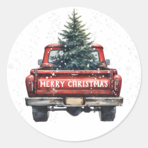  Rode Vrachtwagen Kerst Ronde Sticker