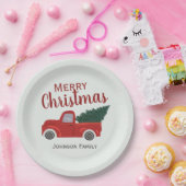 Rode vrachtwagen kerstboom personaliseert papieren bordje (Feest)