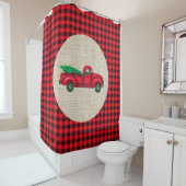 Rode Vrachtwagen Kerstdouchegordijn Douchegordijn (In situ)