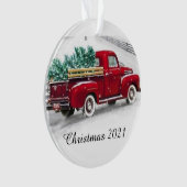 Rode vrachtwagen Kerstmis Acrylisch Ornament (voorkant)