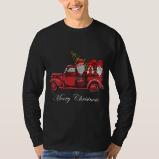  rode vrachtwagen met drie gnomen Merry Christma T-shirt