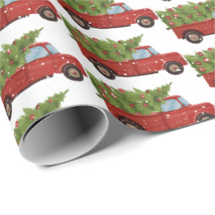 Rode vrachtwagen met kerstboom cadeaupapier