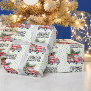 rode vrachtwagen met kerstboom cadeaupapier