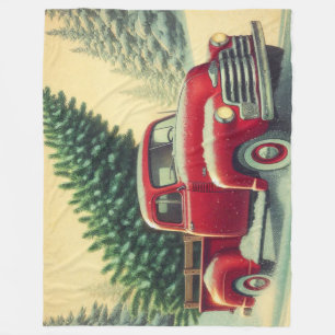 rode vrachtwagen met kerstboom fleece deken