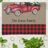  rode vrachtwagen met kerstboom Plaid Family Theedoek (Gevouwen)