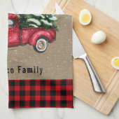  rode vrachtwagen met kerstboom Plaid Family Theedoek (Quarter Fold)