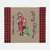 rode vrachtwagen met kerstboom Plaid Naam Fleece Deken (Voorkant (Horizontaal))