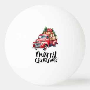 Rode vrachtwagen met Kerstboom voor Pingpongspeler Pingpongballen