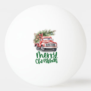 Rode vrachtwagen met Kerstboom voor Pingpongspeler Pingpongballen