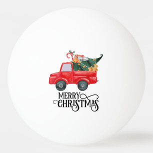 Rode vrachtwagen met Kerstboom voor Pingpongspeler Pingpongballen