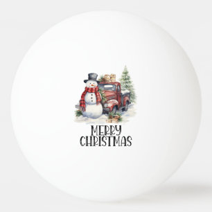 Rode vrachtwagen met Kerstboom voor Pingpongspeler Pingpongballen