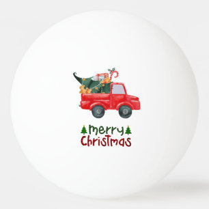 Rode vrachtwagen met Kerstboom voor Pingpongspeler Pingpongballen