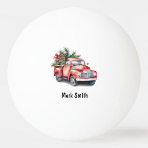 Rode vrachtwagen met Kerstboom voor Pingpongspeler Pingpongballen